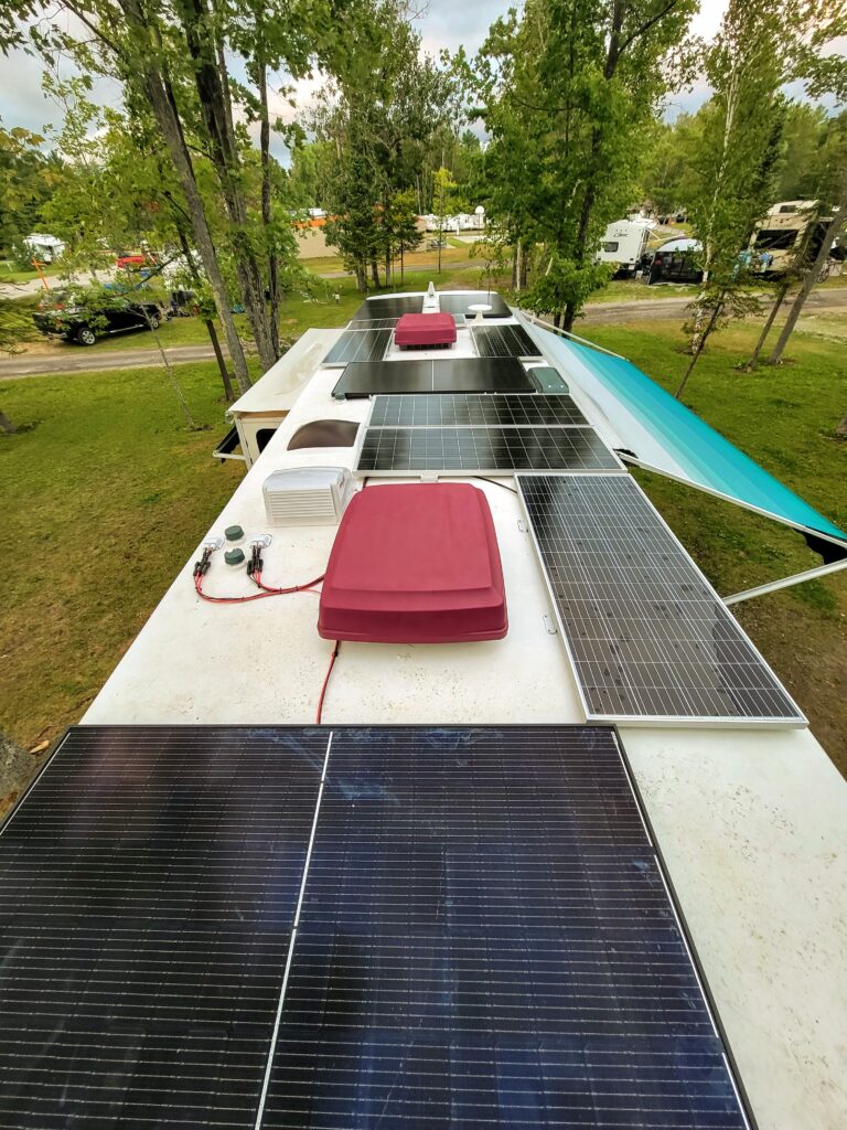 2700 watts of solar panels installed on a 36 foot Newmar Dutch Star